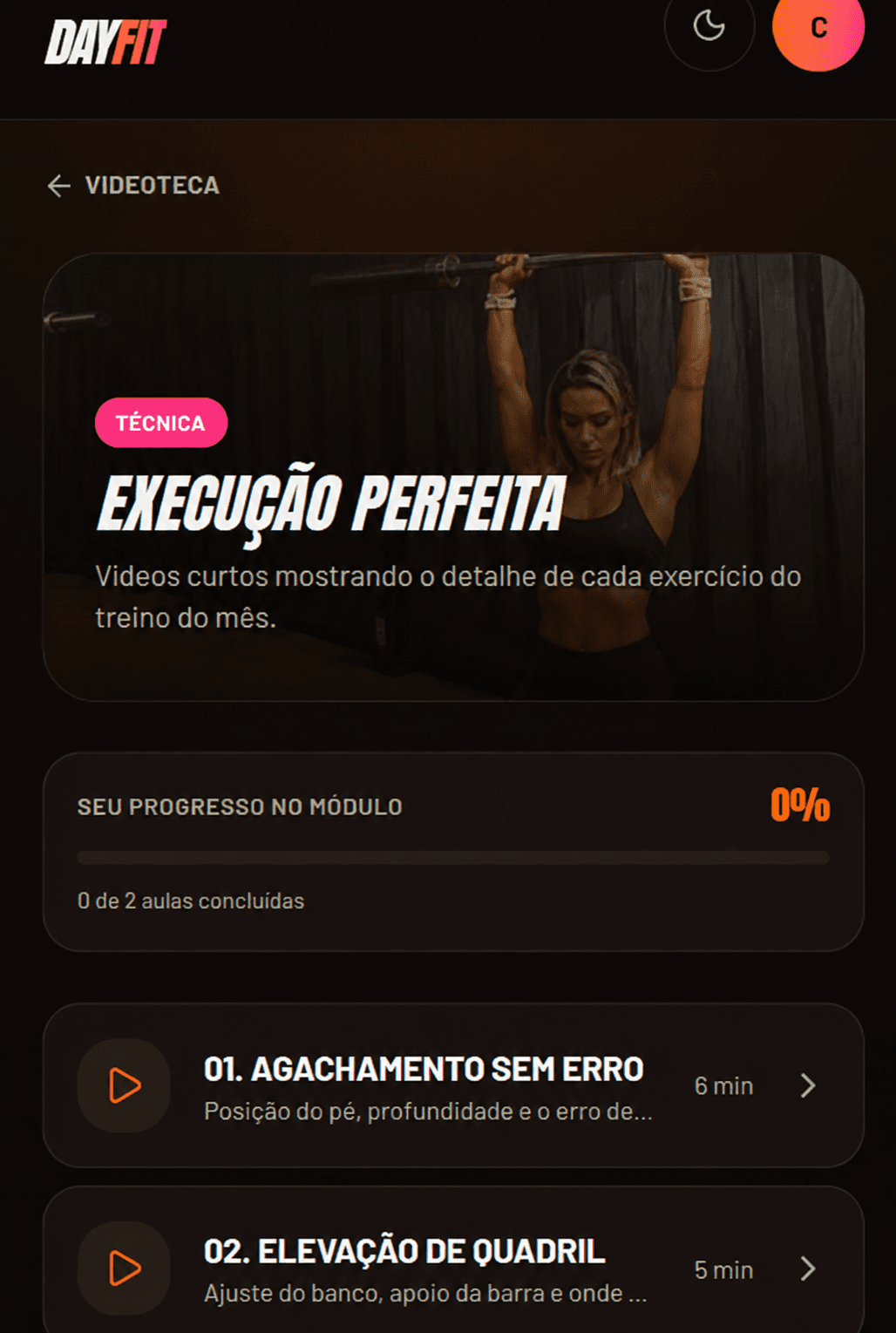 Tela do app PNM: Treino guiado de academia